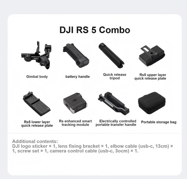 오리지널 DJI RS 5 핸드헬드 짐벌 3kg 하중 지능형 추적 DSLR 미러리스 필름 및 비디오 제작을 위한 흔들림, 01 RS 5 combo