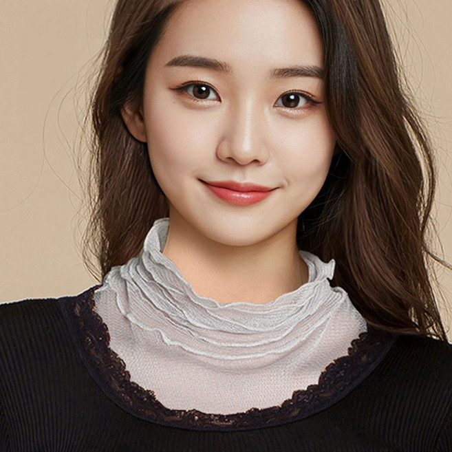 mittam 시스루 넥워머 여성 목토시 페이크 목폴라 실크 넥스카프