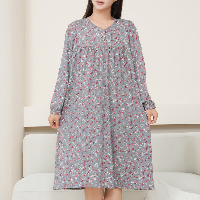 여성 긴팔 원피스 잠옷 꽃무늬 홈웨어 빅사이즈 임산부 파자마