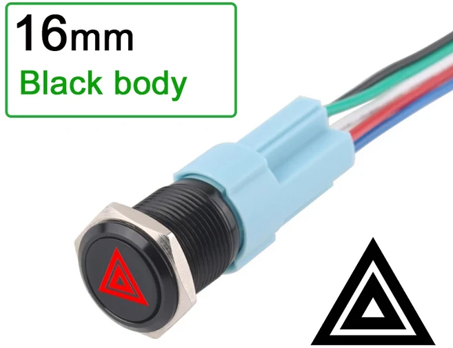 1pc 16mm/19mm 자동차 용 파손 방지 금속 푸시 버튼 "비상 정지 이중 깜박임 기호" 순간/래칭 12V 소켓 포, 02 Latching locking, 02 Latching locking, 01 12-24V