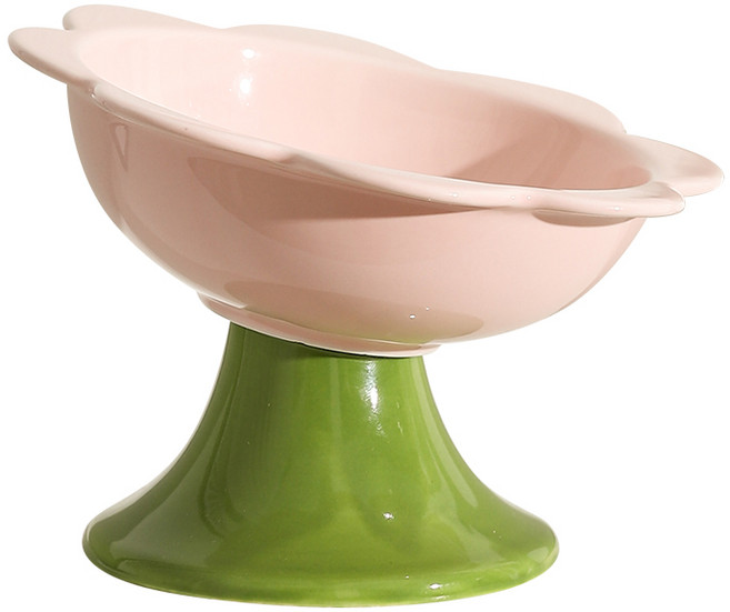 오멍 반려동물 식기 밥그릇 물그릇 세라믹 도자기, 핑크, 1개, 경사