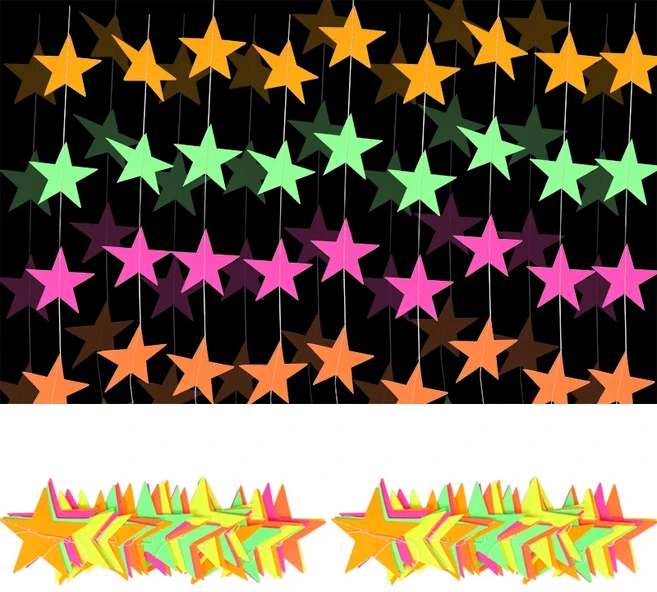 네온 형광 파티 용품 어둠 속에서 빛나는 테이프 서클 도트 스타 깃발 화환 장식 웨딩 생일, 07 40pcs star