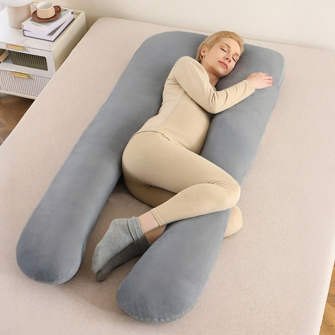 Cozy Aura 고급 U자형 바디필로우 롱쿠션 임산부베개 빅사이즈, 라이트 그레이