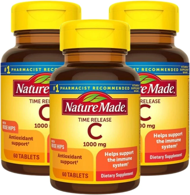 Nature Made 비타민 C 1000mg 타임 릴리즈 태블릿 로즈힙 함유 면역 체계 지원 60정 3개 - 쿠팡