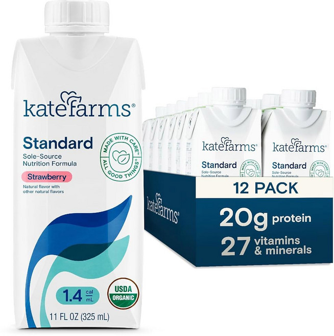 케이트 농장 유기농 1.4 고칼로리 영양 쉐이크 일반 20g 단백질 27가지 비타민 및 미네랄 식사 대용 단백질 쉐이크. 11온스(12팩), Strawberry, 11 Fl Oz (Pack of 12), 325ml