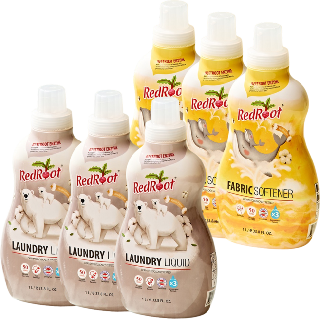 레드루트 [3+3기획세트] 유아 아기 세탁세제 1L 3개 + 섬유유연제 1L 3개 바닐라코튼향, 1세트, 6개입