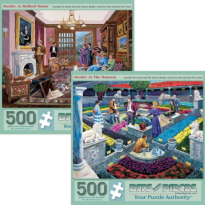[4] Bits and Pieces – 성인용 1000피스 직소 퍼즐 2개 밸류 세트 - 박물관에서의 살인 베드포드 저택의 살인 - 아티스트 진 디코너 미스터리 직소 퍼즐, Two 500 Piece Puzzles 18" x 24