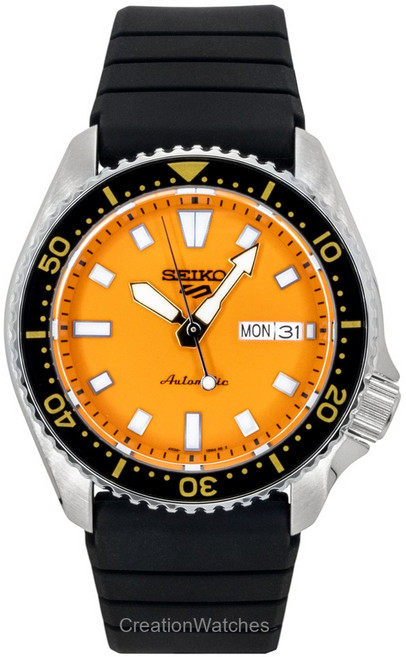 세이코 5 스포츠 SKX Redux 실리콘 스트랩 오렌지 다이얼 오토매틱 SRPL89K1 100M 남성용 시계