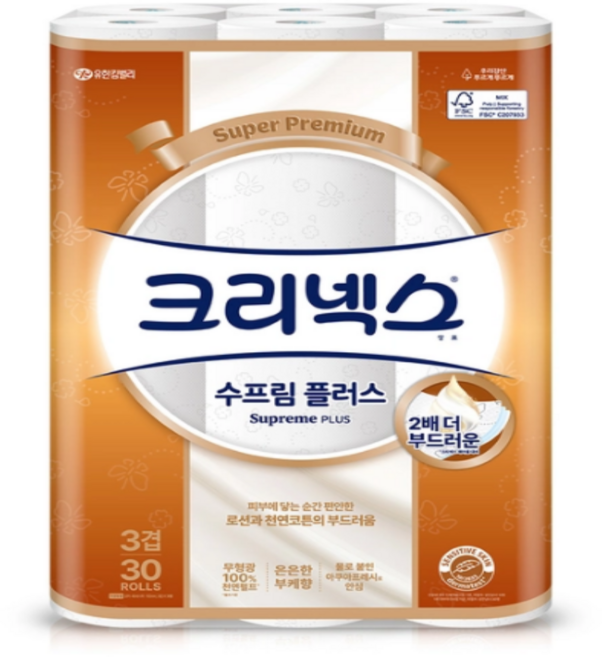크리넥스 3겹 데코 & 소프트 화장지 40m, 30롤, 1개