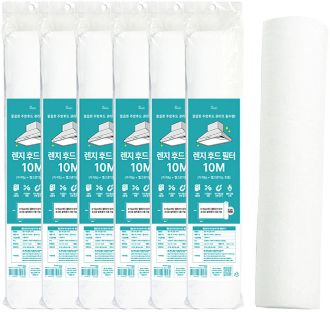 찐스토어 잘라쓰는 후드커버 10M (자석8p+벨크로) 가스레인지 후드필터, 6세트