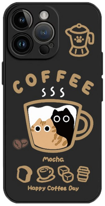 커피캣 고양이 캐릭터 렌즈 풀커버 젤리 아이폰 갤럭시 케이스