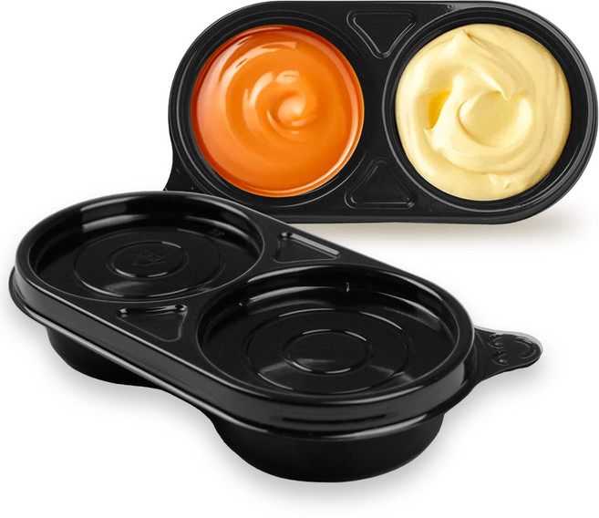 일회용 다용도 소스 용기 뚜껑포함, 2칸 검정, 1개, 200세트