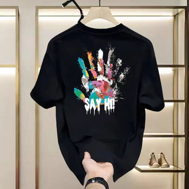 寬鬆印花短袖T恤 純棉重磅200g 男生/情侶衣, 黑色C627,L【建議55-60KG】