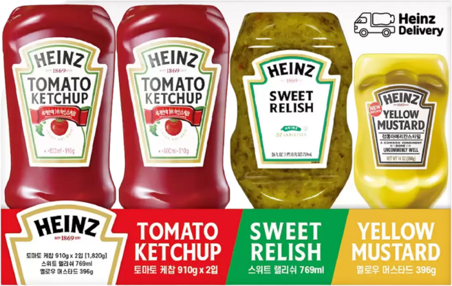 하인즈케찹 910g 2개 + 스위트랠리쉬 769ml (855g) 1개 + 머스타드 396g 1개, 1박스, 3.071kg