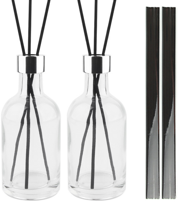 공병상회 디퓨저 DIY 소분용기 OS위스키200 투명 유리병 2P + 리드스틱 10P 세트, 2개, 200ml, 실버캡