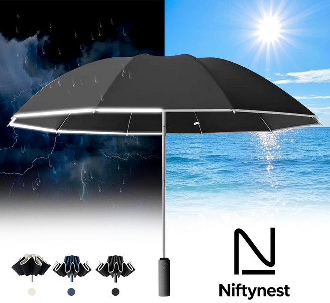 Niftynest 자동 우산 암막 양산 UV차단 튼튼한 3단 자동 우산 바람에 강한 거꾸로 3단 자동 우양산
