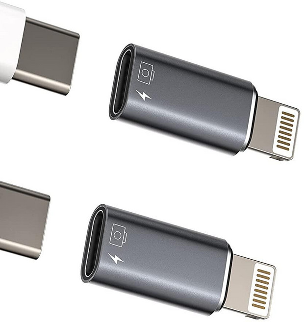 아이폰 OTG 어댑터(2팩) 타입 C 헤드폰 동글 USB C 암 - 라이트닝 수 충전기 데이터 동기화 컨버터 카메라 카드 리더기 플래시 드라이브 마우스 키보드 11 12 13, 아이폰 OTG 어댑터(2팩) 타입 C 헤드폰 동글 US