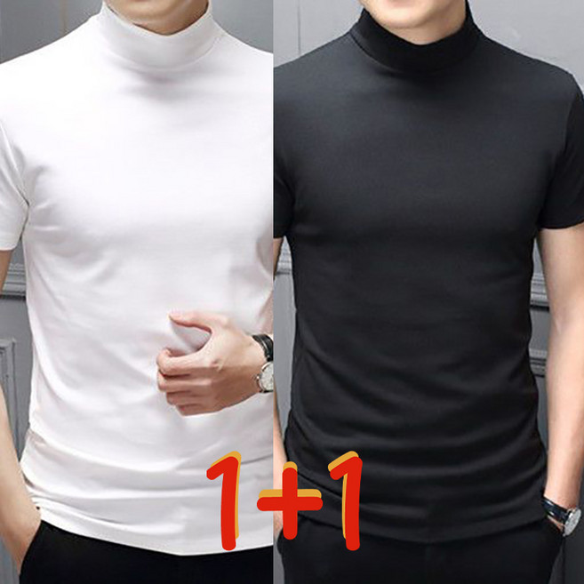 1+1 반팔 목티 남성 여름용 얇은 슬림 티셔츠 순색 무지 반폴라 이너 상의 스판 빅사이즈