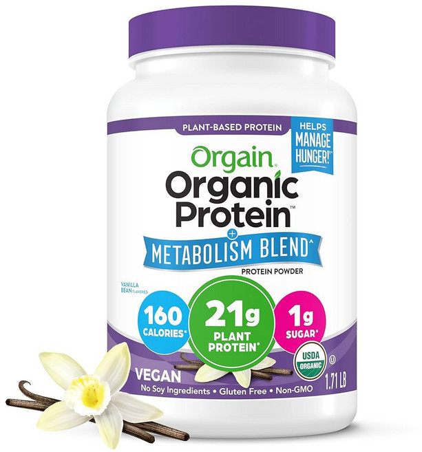 오가인 단백질 대사 블렌드 파우더 초콜릿 퍼지 식물성 21g 프리바이오틱 섬유 5g 유당 성분 없음 저설탕 비 O 쉐이크 앤 스무디용 1 71파운드, Vanilla, 1개, 784g