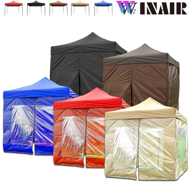 WINAIR 리뷰이벤트 국내 당일발송 프리미엄 끈타입 접이식 천막 지붕+프레임+바람막이(일반/투명) 행사용 캠핑용 방수 그늘막텐트, A세트(지붕+프레임), 2mx2m, 브라운