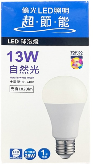 EVERLIGHT 億光 超節能 LED球泡燈 1560LM, 1個, 暖白色