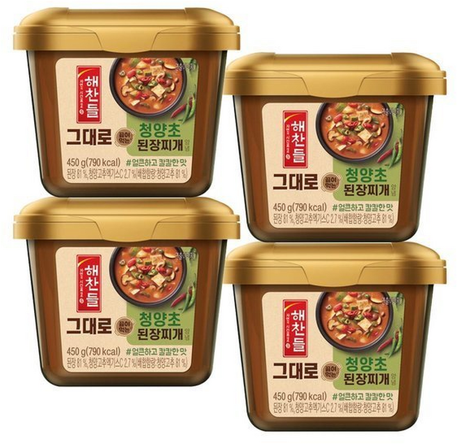 해찬들 그대로 끓여먹는 청양초 된장찌개 양념, 450g, 4개