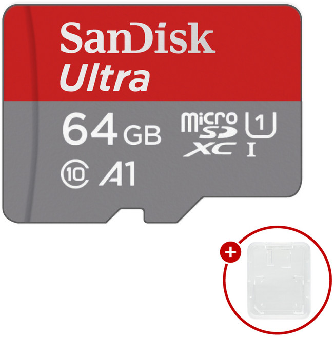 샌디스크 마이크로SD카드 Ultra A1 울트라 SDSQUA + SD카드 케이스, 1개, 64GB