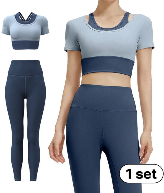 민트스쿨 반팔+레깅스 상하의 2종 세트 요가복 필라테스 헬스 러닝 트레이닝복 투피스