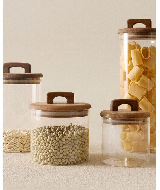 자라홈 브랜드관 보로실리케이트 목재 보관용 병 48272428052, 10 x 10.5 x 10, 라이트 베이지