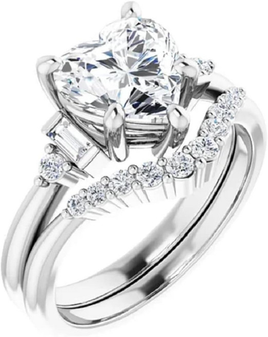DHARA GEMS 10K 솔리드 화이트 골드 핸드메이드 약혼 반지 4-6CT 하트 컷 모이사나이트 다이아몬드 솔리테어 결혼식신부용 세트 여성용그녀의 프로포즈