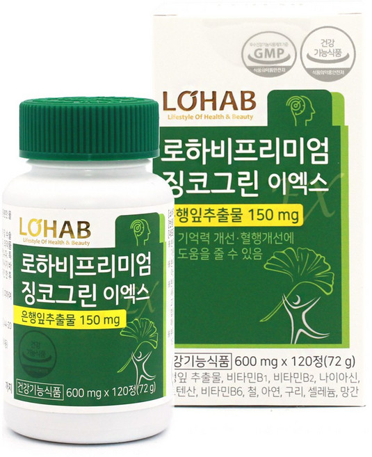 로하비 프리미엄 징코그린 이엑스, 120정, 1개