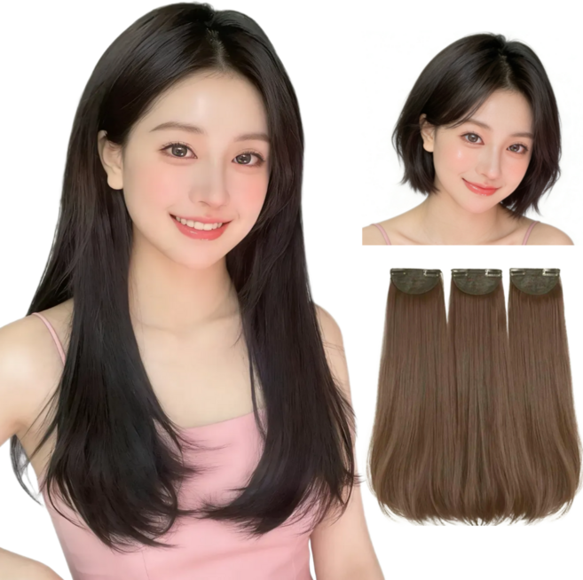 지니판 3피스 C컬 헤어피스 딱 예쁜 길이 붙임머리 가발, 1개, 라이트브라운