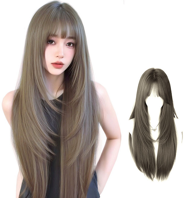 MOKIN 여성 롱 자연스러운 긴머리 통가발 가발망 패션 60cm, 1개, 민트 베이지