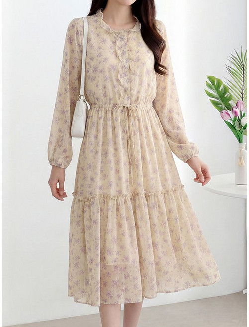 모리스커밍홈 라벤더 플라워 프릴 롱 원피스 M2603OP024A