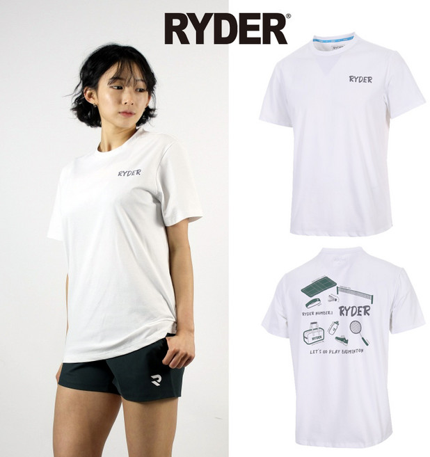 라이더 티셔츠 배드민턴 반팔 상의 남성 여성 반팔티 코튼라이크 오버핏 화이트 2025RC-2