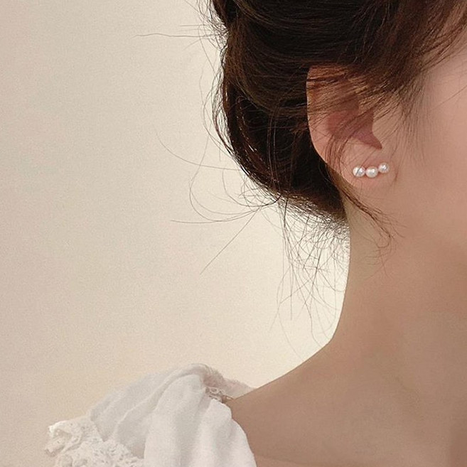 S925 진주라인 심플 귀걸이 은침 알러지방지