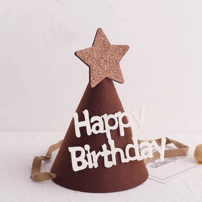 Happy Birthday 裝飾帽, 不織布生日帽 - 深咖啡色星星(HB), 1個