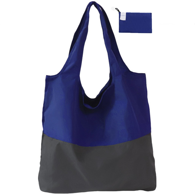 휴대용 접이식 에코백 숄더백 가벼운 방수 튼튼한 대용량 장바구니, 1개, Top Navy Blue / Bottom Gray