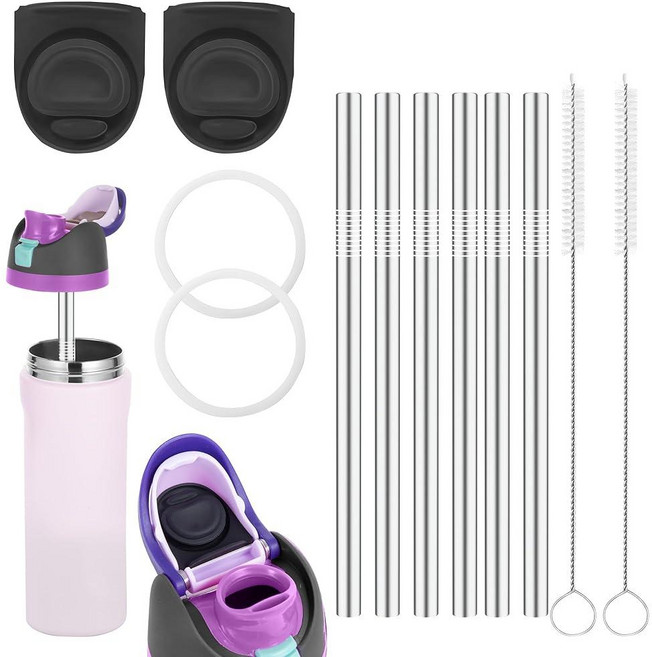 Owala 680.4g(24온스)/946.4ml(32온스)와 호환되는 교체용 빨대 12개 클리닝 브러시 2개 재사용 가능한 스테인리스 스틸 빨대 6개 물병 씰 링 2개, Owala 680.4g(24온스)/946.4ml(32온, 1개