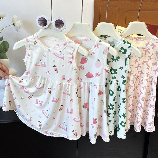 투에그 여아용 여름 잠옷 냉감 원피스 파자마