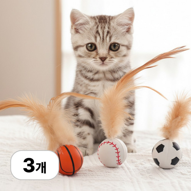 로멀리 고양이 장난감 깃털 탱탱볼, 3개, 놀이