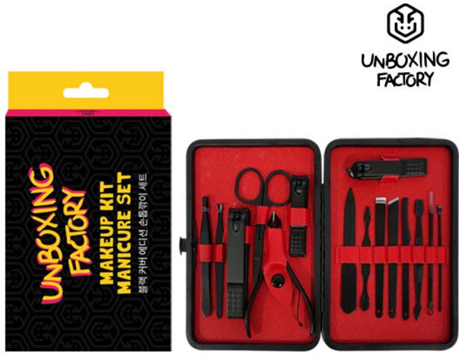 언박싱팩토리 블랙커버 레드에디션 다기능 손톱깎이 15종 휴대용 세트, 블랙, 1세트