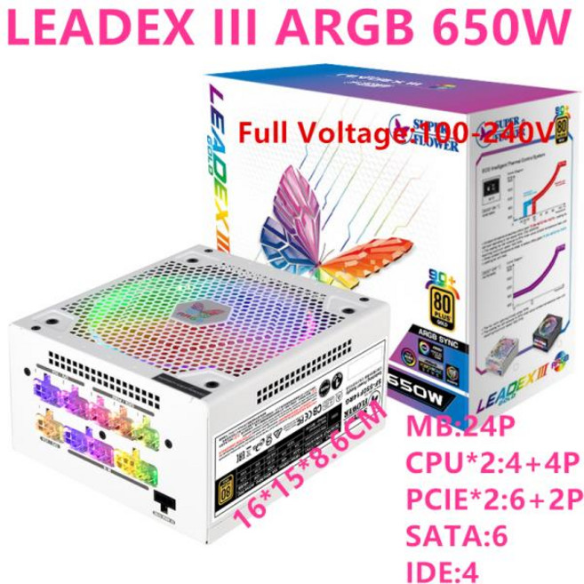 슈퍼 플라워 게임용 음소거 전원 공급 장치 새로운 오리지널 PSU RTX2080TI 650W LEADEX ARGB SF-650F14R, 1개