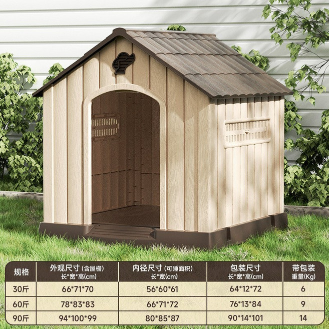 Hoopet 戶外狗屋 四季通用 防寒防雨 寵物狗屋, 1個, 戶外狗屋-暖棕色[無門款],建議30斤內寵物使用, 暖棕色, 無門款