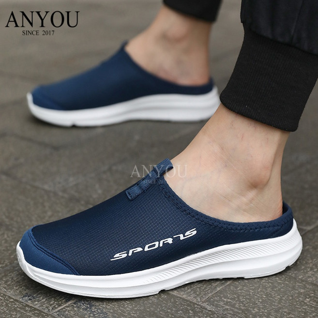 ANYOU 남성 여름 슬립온 운동화 통기성 메쉬 워킹화 경량 반슬리퍼 캐주얼 남자 신발