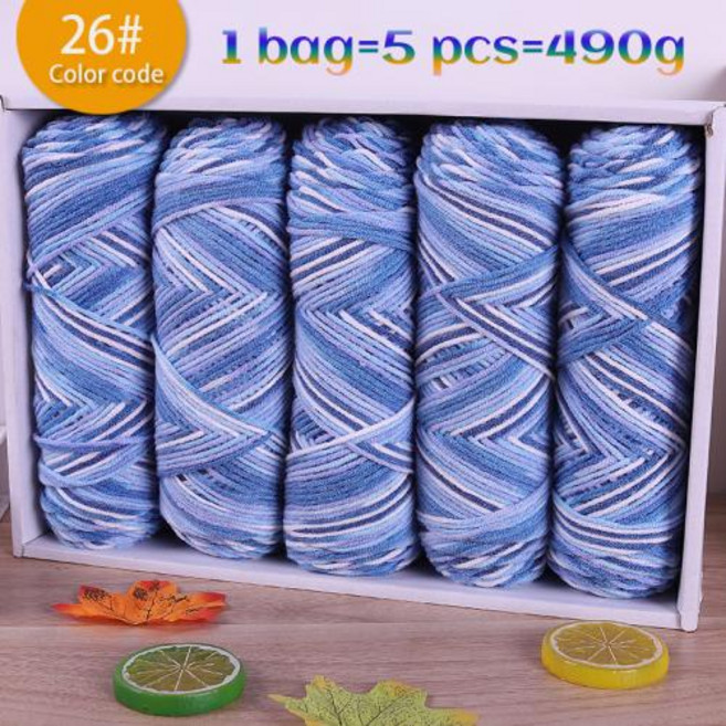 면사 뜨개실 490g 다채로운 섹션 염색 얼룩진 5가닥 원사 공 멀티 컬러 손으로 짠 가을 및 겨울 패, 29)26 Sky Blue Flowers