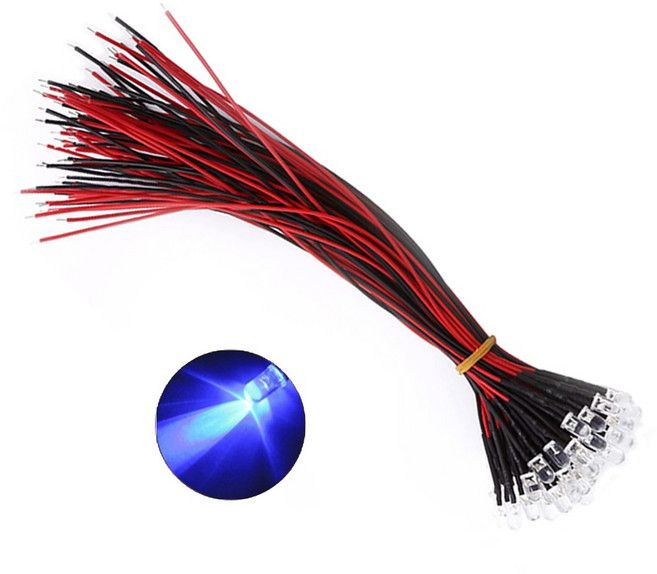 5파이 220V LED 블루 표시등 저항내장형 와이어 케이블 일체형 AC 전원표시 배전반 콘센트 스위치 DIY 전기 부품, 10개