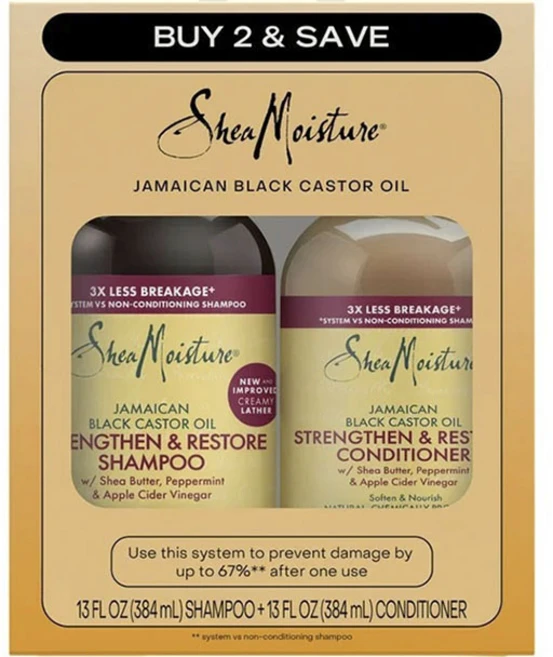 시어모이스처 자메이칸 블랙 캐스터 오일 스트랭슨 & 리스토어 샴푸 384ml + 컨디셔너 384ml, 1개 - 쿠팡
