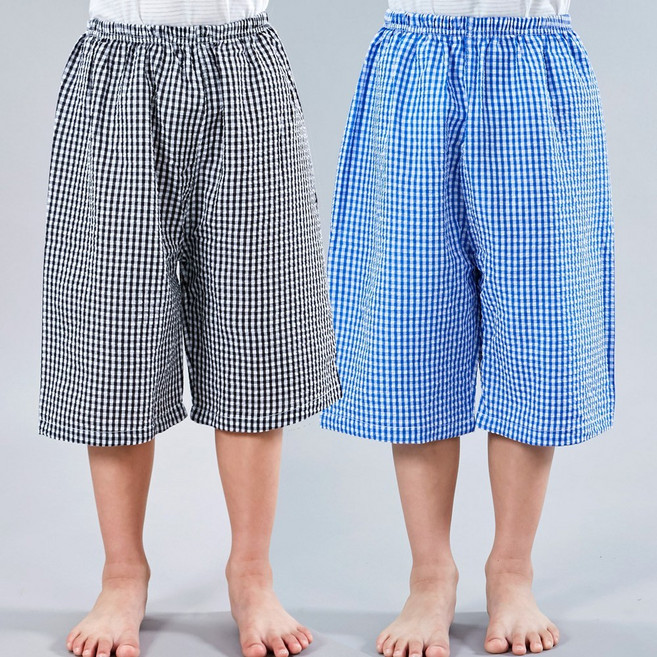 키즈라인 깅엄체크 7부 엠보 파자마 바지 2매입