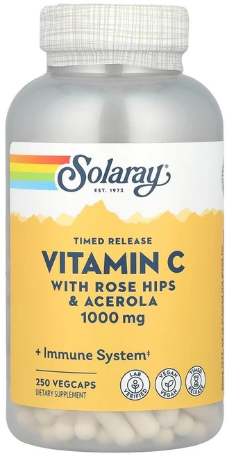 솔라레이 서방형 비타민C 로즈힙 및 아세로라 함유 1000mg 베지 캡슐 250정, 1개 - 쿠팡
